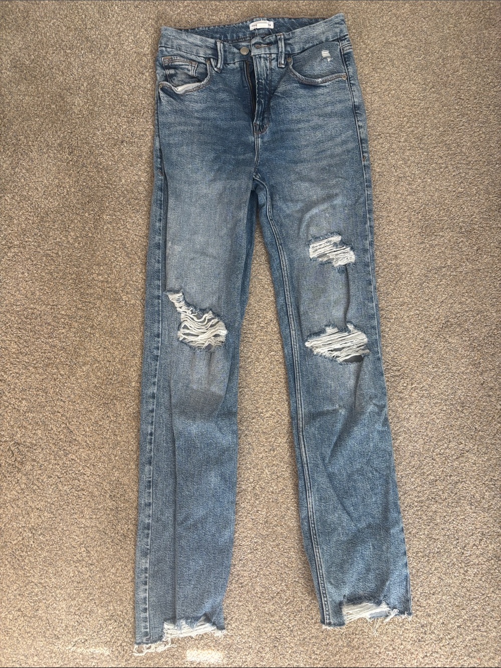 Good American Distressed High-Rise Jeans - Light Blue